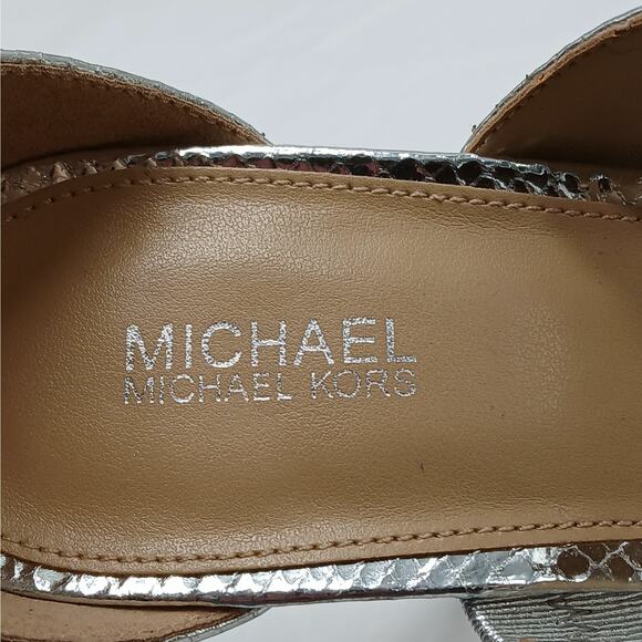 Michael Michael Kors Amal High Heel Shoes Womens 9M Silver Metallic Sandals - Picture 8 of 14
